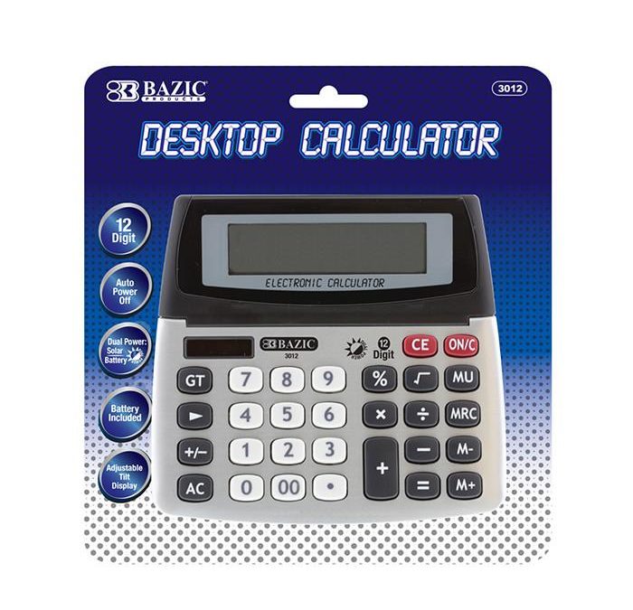 Bazic #3012 12-Digit Dual Power Desktop Calculator W/ Adjustable Display