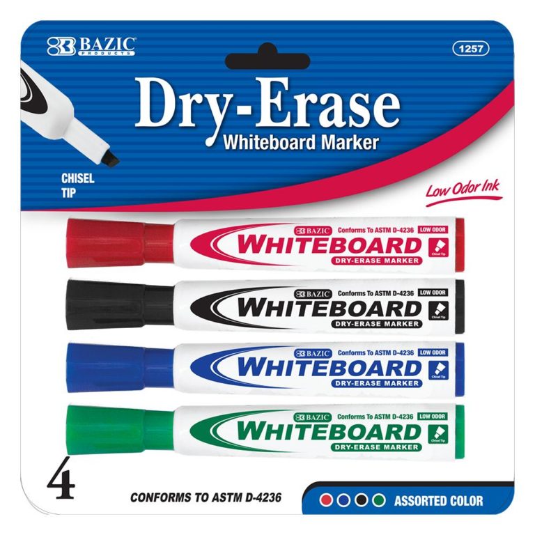 BAZIC #1257 Assorted Color Chisel Tip Dry-Erase Markers (4/Pack) - Dyon ...