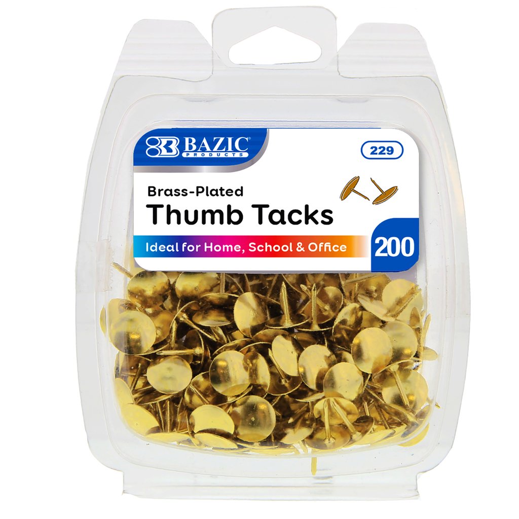 200 pins/pack Brass Gold Steel Thumb Tacks Push Pins Bazic #229 
