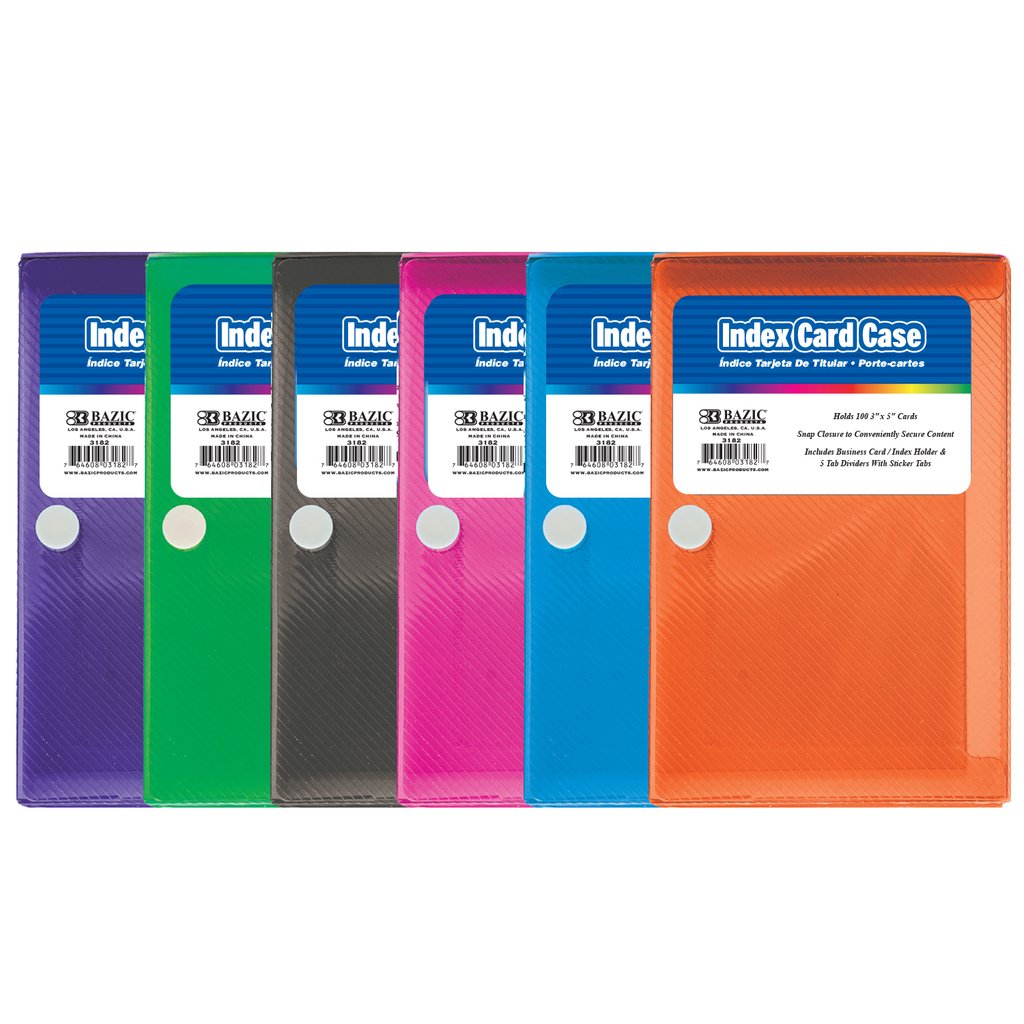 Bazic Products 3182 3 x 5 Index Card Case w/ 5-Tab Divider - Pack of 36