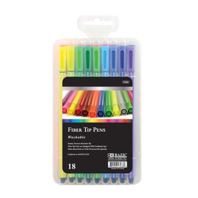 BAZIC 18 Color Washable Fiber Tip Pen