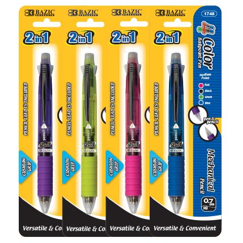 Bazic #1748 2-In-1 Mechanical Pencil & 4-Color Pen W/ Grip - Dyon ...