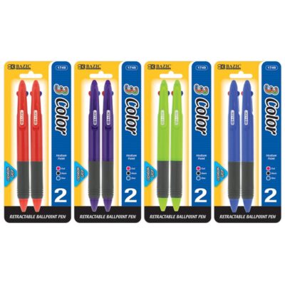 BAZIC 3 Color Pen W Cushion Grip 2Pack