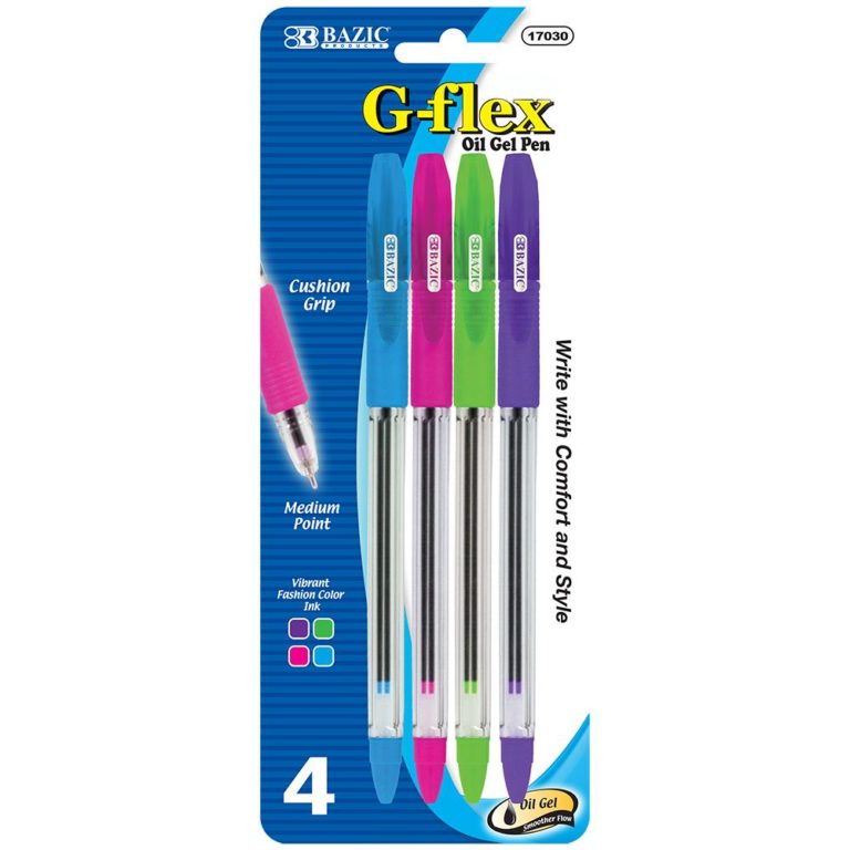 Bazic 17030 4 Color GFlex OilGel Ink Pen W/ Cushion Grip (4/Pack