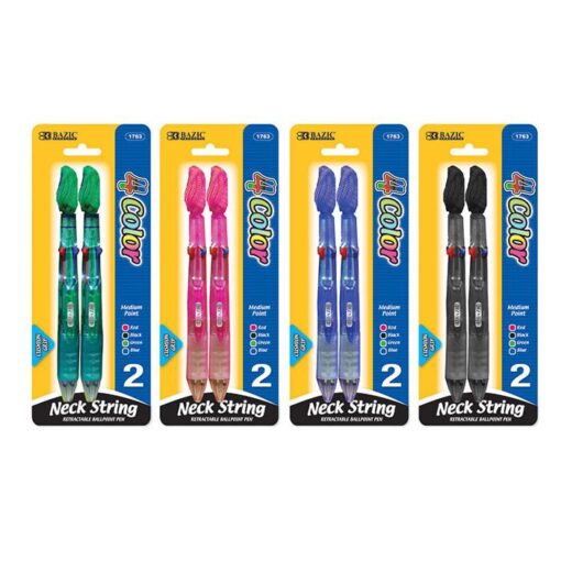 BAZIC 4 Color Neck Pen W Cushion Grip 2Pack