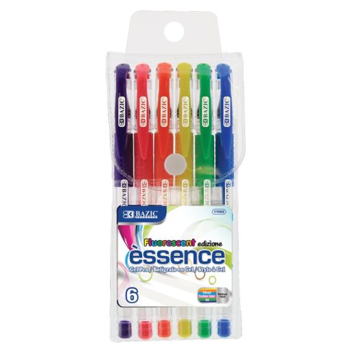 BAZIC 6 Fluorescent Color Essence Gel Pens W Cushion Grip