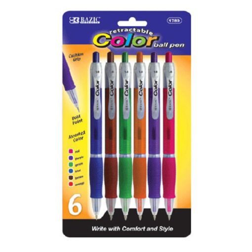 BAZIC 6 Retractable Color Pen W Cushion Grip