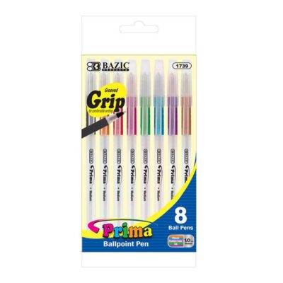 BAZIC 8 Color Prima Stick Pen W Cushion Grip