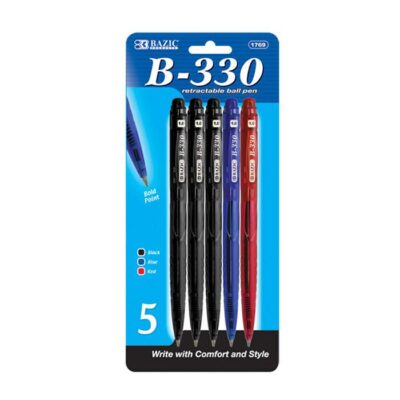 BAZIC B 330 Assorted Color Retractable Pen 5Pack