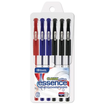 BAZIC Essence Asst Color Gel Pen W Cushion Grip 6Pack