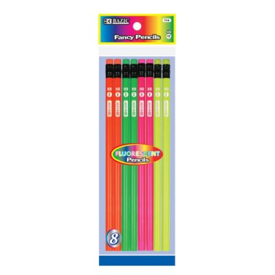 BAZIC Fluorescent Wood Pencil W Eraser 8Pack