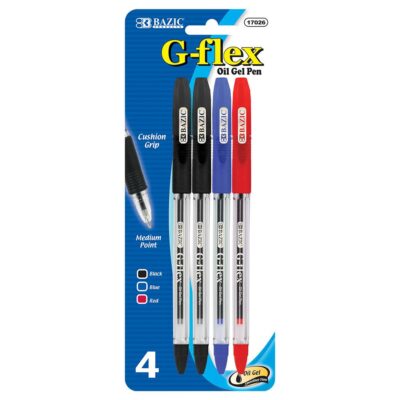 BAZIC G Flex Asst. Color Oil Gel Ink Pen W Cushion Grip 4Pack
