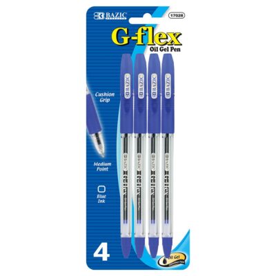 BAZIC G Flex Blue Oil Gel Ink Pen W Cushion Grip 4Pack