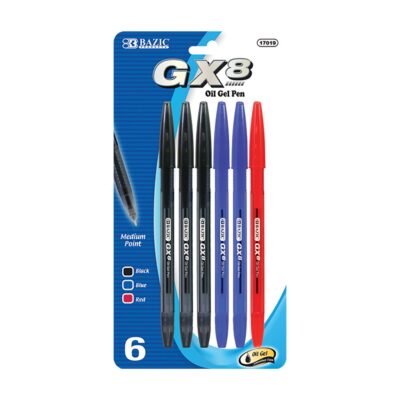 BAZIC GX 8 Asst. Color Oil Gel Ink Pen 6Pack
