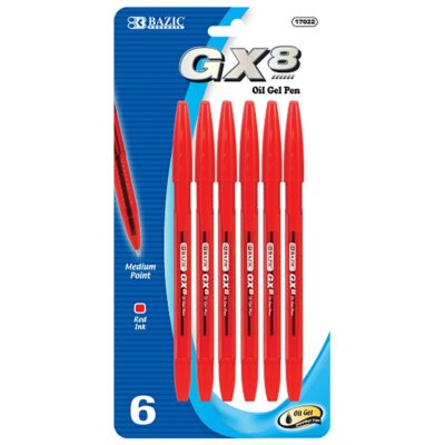 BAZIC GX 8 Red Oil Gel Ink Pen 6Pack