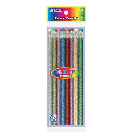 BAZIC Metallic Glitter Wood Pencil W Eraser 8Pack