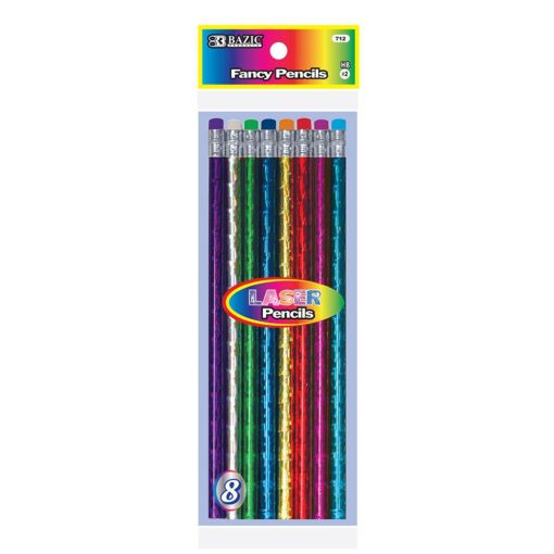 BAZIC Metallic Laser Foil Wood Pencil W Eraser 8Pack