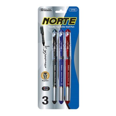 BAZIC Norte Asst. Color Needle Tip Rollerball Pen 3Pack