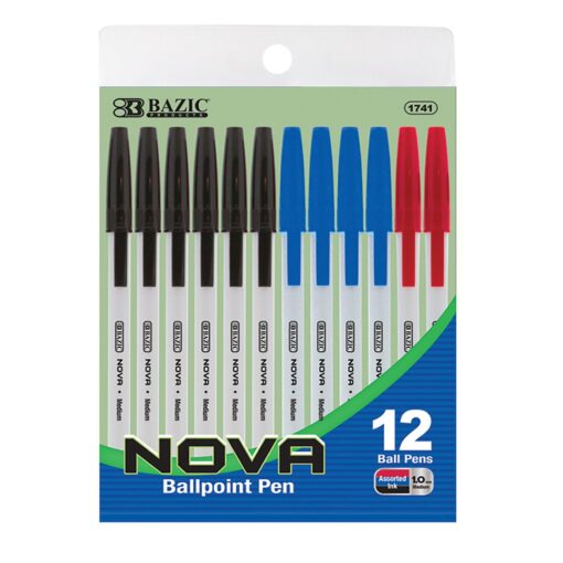 BAZIC Nova Assorted Color Stick Pen 12Pack