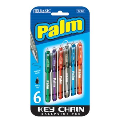 BAZIC Palm Mini Ballpoint Pen W Key Ring 6Pack