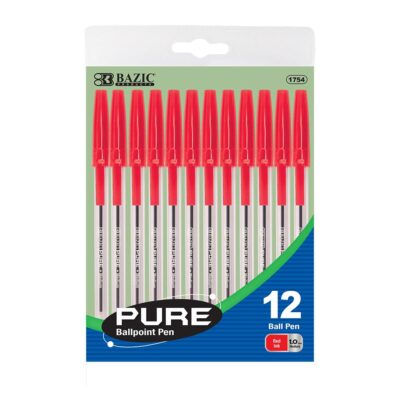 BAZIC Pure Red Stick Pen 12Pack