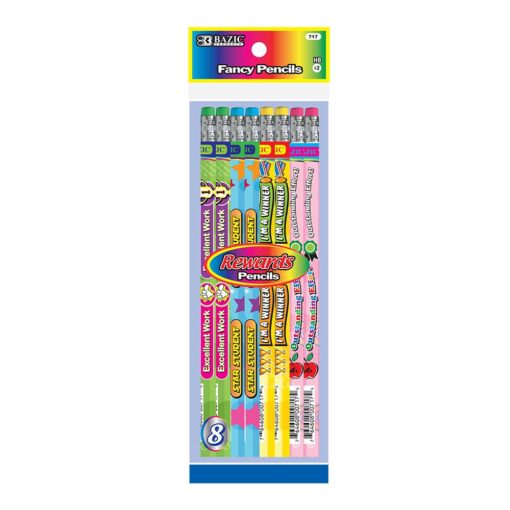 BAZIC Reward Incentive Wood Pencils W Eraser 8Pack