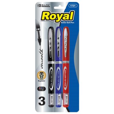 BAZIC Royal Assorted Color Rollerball Pen 3Pack