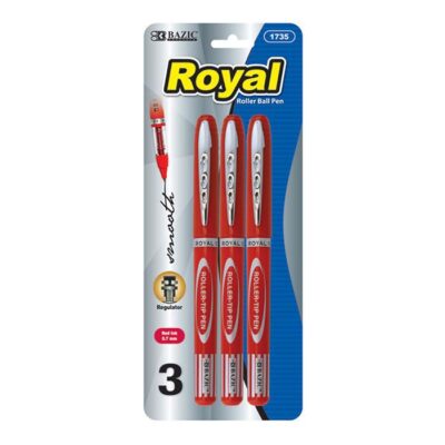 BAZIC Royal Red Rollerball Pen 3Pack