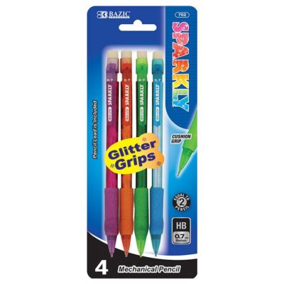 BAZIC Sparkly 0.7mm Mechanical Pencil W Glitter Grip 4Pack