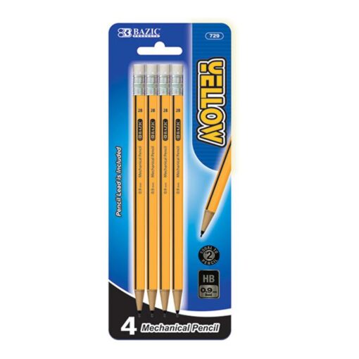 BAZIC Yellow 0.9mm Mechanical Pencil 4Pack