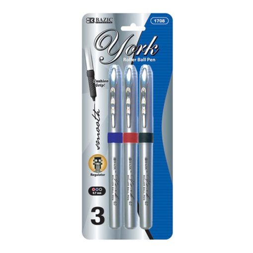 BAZIC York Asst. Color Rollerball Pen W Grip 3Pack