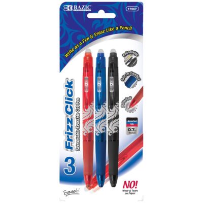 Frizz Assorted Color Erasable Gel Retractable Pen With Grip 3Pack