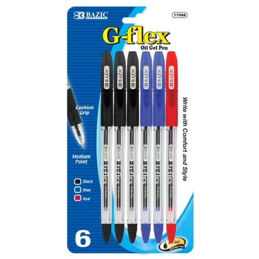 G Flex Asst. Color Oil Gel Ink Pen W Cushion Grip 6Pack