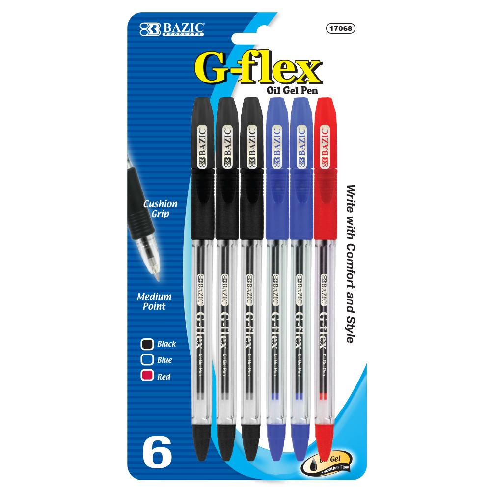Bazic 6 Glitter Color Gel Pen W Cushion Grip