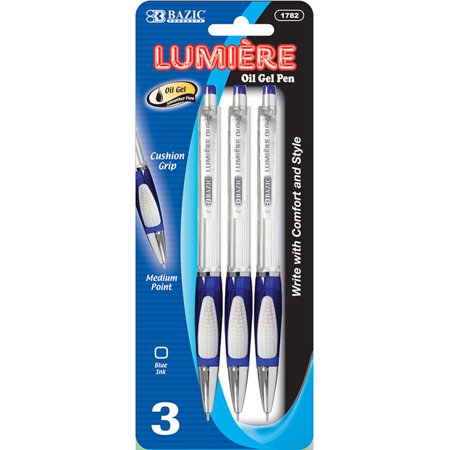 Lumiere Blue Oil Gel Ink Retractable Pen w Grip 3Pack 1
