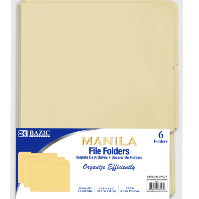 Manila File Folder 1/3 Cut Letter Size (6/Pack)