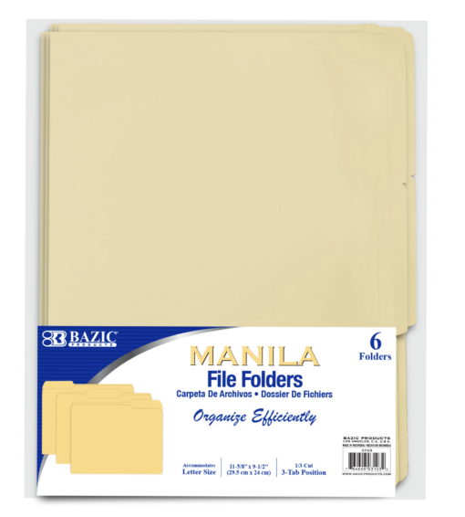 Manila File Folder 1/3 Cut Letter Size (6/Pack)