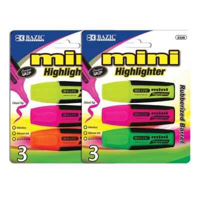 2328 Mini Fluorescent Highlighters wCushion Grip 3Pack