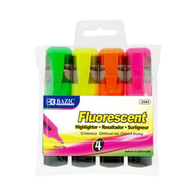 2344 Fluorescent Highlighters w Pocket Clip 4Pack
