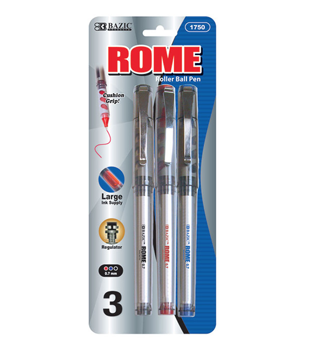 BAZIC #1750 Rome Assorted Color Jumbo Rollerball Pen W/ Grip (3/Pack ...