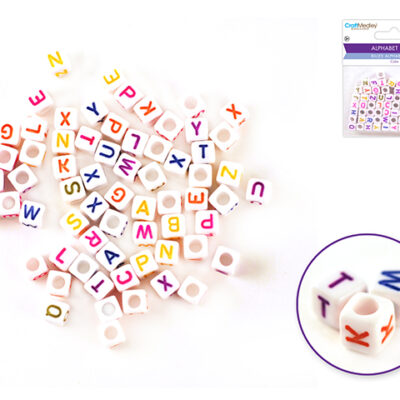 DB100A White WColor Letters 6mm Cube Alphabet Beads 68pc