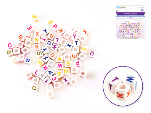 DB100A White WColor Letters 6mm Cube Alphabet Beads 68pc