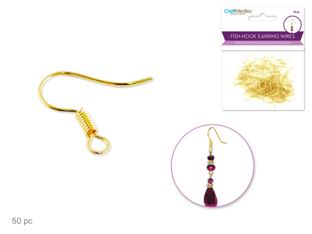 Fish-Hook Earring Wires Gold (45/PCK) - Dyon Center N.V.